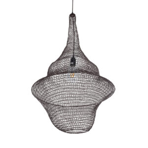 GloboStar® KENTUCKY 01875 Vintage Κρεμαστό Φωτιστικό Οροφής Μονόφωτο 1 x E27 AC220-240V IP20 – Φ50 x Υ90cm – Σκούρο Καφέ Μεταλλικό Πλέγμα