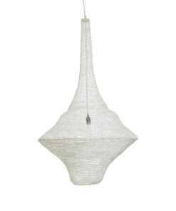 GloboStar® KENTUCKY 01877 Vintage Κρεμαστό Φωτιστικό Οροφής Μονόφωτο 1 x E27 AC220-240V IP20 – Φ80 x Υ140cm – Μπεζ Εκρού Μεταλλικό Πλέγμα