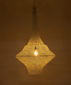 GloboStar® KENTUCKY 01877 Vintage Κρεμαστό Φωτιστικό Οροφής Μονόφωτο 1 x E27 AC220-240V IP20 – Φ80 x Υ140cm – Μπεζ Εκρού Μεταλλικό Πλέγμα