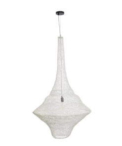 GloboStar® KENTUCKY 01877 Vintage Κρεμαστό Φωτιστικό Οροφής Μονόφωτο 1 x E27 AC220-240V IP20 – Φ80 x Υ140cm – Μπεζ Εκρού Μεταλλικό Πλέγμα