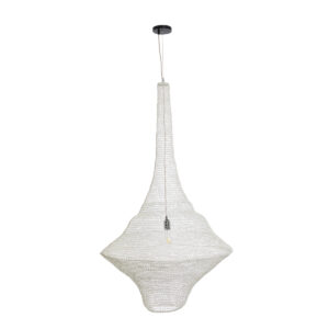 GloboStar® KENTUCKY 01877 Vintage Κρεμαστό Φωτιστικό Οροφής Μονόφωτο 1 x E27 AC220-240V IP20 – Φ80 x Υ140cm – Μπεζ Εκρού Μεταλλικό Πλέγμα