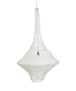 GloboStar® KENTUCKY 01877 Vintage Κρεμαστό Φωτιστικό Οροφής Μονόφωτο 1 x E27 AC220-240V IP20 – Φ80 x Υ140cm – Μπεζ Εκρού Μεταλλικό Πλέγμα