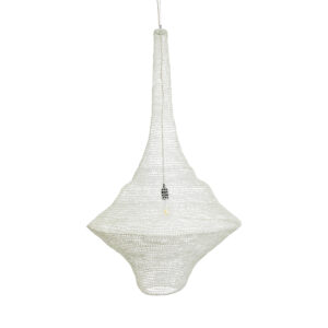 GloboStar® KENTUCKY 01877 Vintage Κρεμαστό Φωτιστικό Οροφής Μονόφωτο 1 x E27 AC220-240V IP20 – Φ80 x Υ140cm – Μπεζ Εκρού Μεταλλικό Πλέγμα