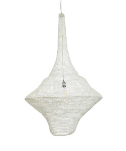 GloboStar® KENTUCKY 01877 Vintage Κρεμαστό Φωτιστικό Οροφής Μονόφωτο 1 x E27 AC220-240V IP20 – Φ80 x Υ140cm – Μπεζ Εκρού Μεταλλικό Πλέγμα