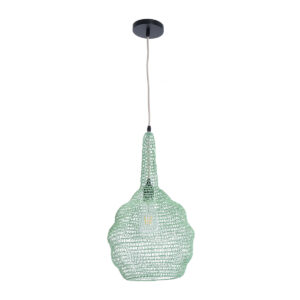 GloboStar® KENTUCKY 01882 Vintage Κρεμαστό Φωτιστικό Οροφής Μονόφωτο 1 x E27 AC220-240V IP20 – Φ30 x Υ50cm – Τιρκουάζ Μεταλλικό Πλέγμα