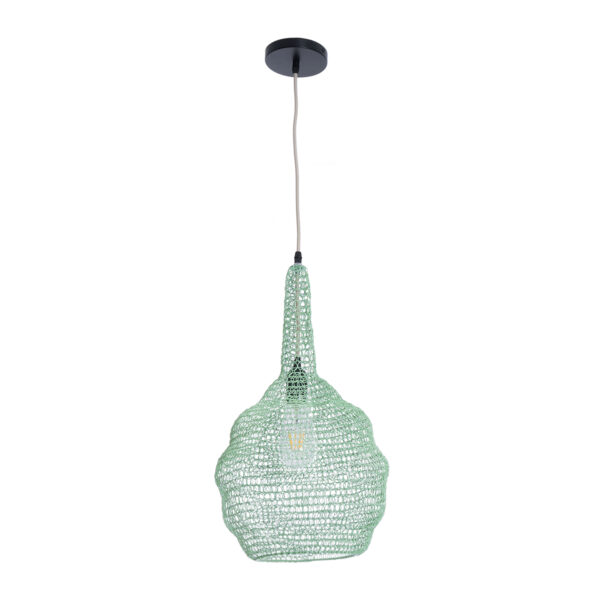 GloboStar® KENTUCKY 01882 Vintage Κρεμαστό Φωτιστικό Οροφής Μονόφωτο 1 x E27 AC220-240V IP20 – Φ30 x Υ50cm – Τιρκουάζ Μεταλλικό Πλέγμα