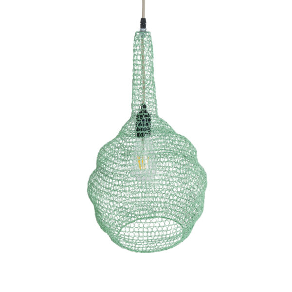 GloboStar® KENTUCKY 01882 Vintage Κρεμαστό Φωτιστικό Οροφής Μονόφωτο 1 x E27 AC220-240V IP20 – Φ30 x Υ50cm – Τιρκουάζ Μεταλλικό Πλέγμα