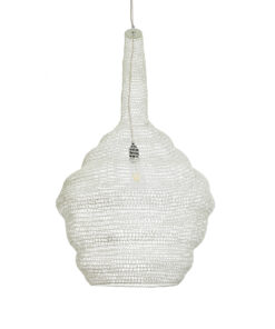 GloboStar® KENTUCKY 01883 Vintage Κρεμαστό Φωτιστικό Οροφής Μονόφωτο 1 x E27 AC220-240V IP20 – Φ60 x Υ90cm – Μπεζ Εκρού Μεταλλικό Πλέγμα