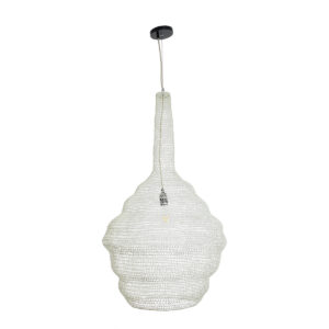 GloboStar® KENTUCKY 01883 Vintage Κρεμαστό Φωτιστικό Οροφής Μονόφωτο 1 x E27 AC220-240V IP20 – Φ60 x Υ90cm – Μπεζ Εκρού Μεταλλικό Πλέγμα