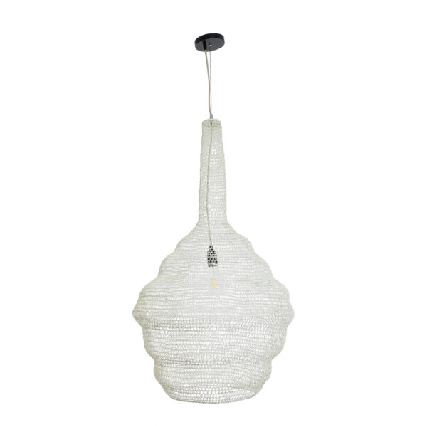 GloboStar® KENTUCKY 01883 Vintage Κρεμαστό Φωτιστικό Οροφής Μονόφωτο 1 x E27 AC220-240V IP20 – Φ60 x Υ90cm – Μπεζ Εκρού Μεταλλικό Πλέγμα