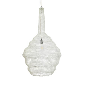 GloboStar® KENTUCKY 01883 Vintage Κρεμαστό Φωτιστικό Οροφής Μονόφωτο 1 x E27 AC220-240V IP20 – Φ60 x Υ90cm – Μπεζ Εκρού Μεταλλικό Πλέγμα