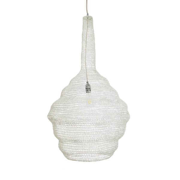 GloboStar® KENTUCKY 01883 Vintage Κρεμαστό Φωτιστικό Οροφής Μονόφωτο 1 x E27 AC220-240V IP20 – Φ60 x Υ90cm – Μπεζ Εκρού Μεταλλικό Πλέγμα