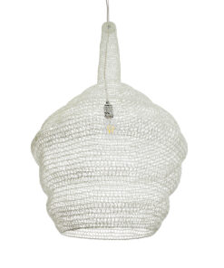 GloboStar® KENTUCKY 01883 Vintage Κρεμαστό Φωτιστικό Οροφής Μονόφωτο 1 x E27 AC220-240V IP20 – Φ60 x Υ90cm – Μπεζ Εκρού Μεταλλικό Πλέγμα