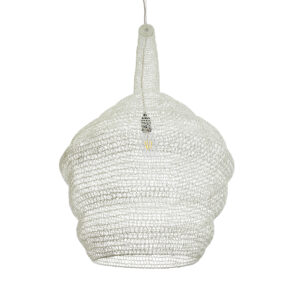 GloboStar® KENTUCKY 01883 Vintage Κρεμαστό Φωτιστικό Οροφής Μονόφωτο 1 x E27 AC220-240V IP20 – Φ60 x Υ90cm – Μπεζ Εκρού Μεταλλικό Πλέγμα