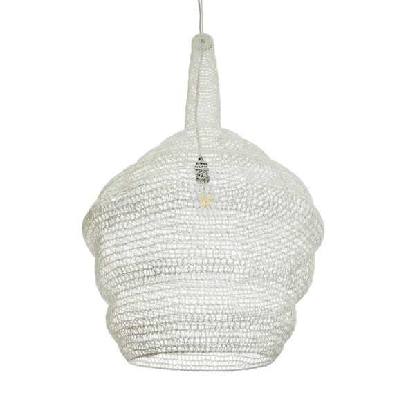 GloboStar® KENTUCKY 01883 Vintage Κρεμαστό Φωτιστικό Οροφής Μονόφωτο 1 x E27 AC220-240V IP20 – Φ60 x Υ90cm – Μπεζ Εκρού Μεταλλικό Πλέγμα
