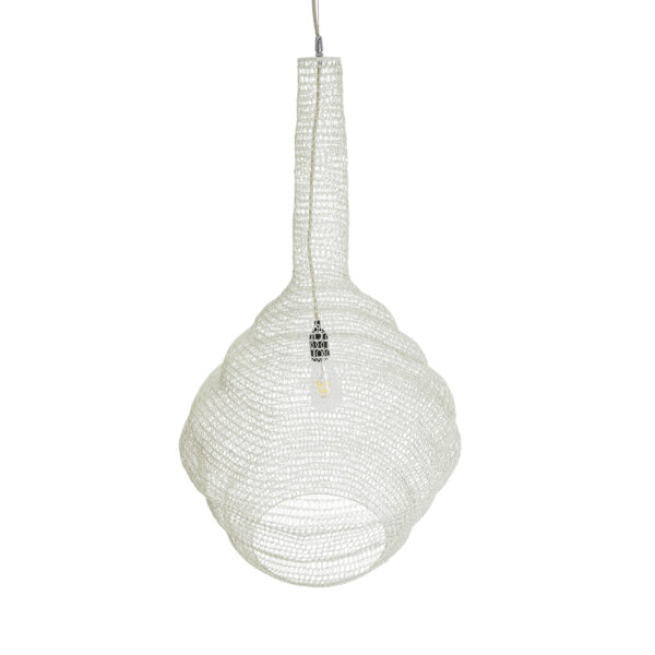 GloboStar® KENTUCKY 01883 Vintage Κρεμαστό Φωτιστικό Οροφής Μονόφωτο 1 x E27 AC220-240V IP20 – Φ60 x Υ90cm – Μπεζ Εκρού Μεταλλικό Πλέγμα