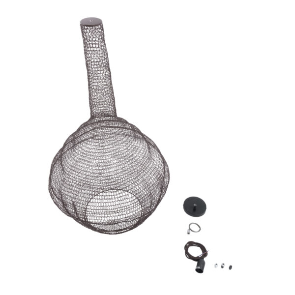 GloboStar® KENTUCKY 01884 Vintage Κρεμαστό Φωτιστικό Οροφής Μονόφωτο 1 x E27 AC220-240V IP20 – Φ60 x Υ90cm – Σκούρο Καφέ Μεταλλικό Πλέγμα