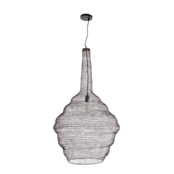 GloboStar® KENTUCKY 01884 Vintage Κρεμαστό Φωτιστικό Οροφής Μονόφωτο 1 x E27 AC220-240V IP20 – Φ60 x Υ90cm – Σκούρο Καφέ Μεταλλικό Πλέγμα