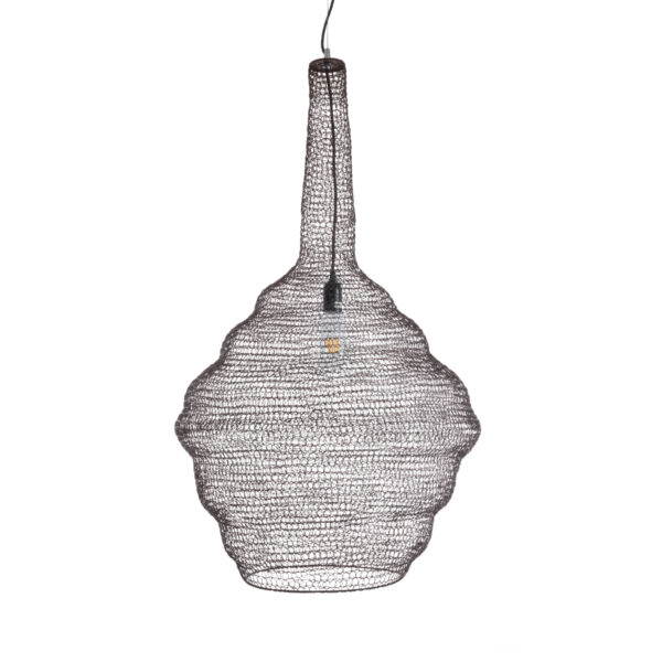 GloboStar® KENTUCKY 01884 Vintage Κρεμαστό Φωτιστικό Οροφής Μονόφωτο 1 x E27 AC220-240V IP20 – Φ60 x Υ90cm – Σκούρο Καφέ Μεταλλικό Πλέγμα