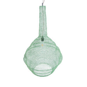 GloboStar® KENTUCKY 01885 Vintage Κρεμαστό Φωτιστικό Οροφής Μονόφωτο 1 x E27 AC220-240V IP20 – Φ60 x Υ90cm – Τιρκουάζ Μεταλλικό Πλέγμα