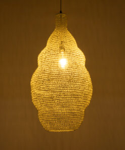 GloboStar® KENTUCKY 01895 Vintage Κρεμαστό Φωτιστικό Οροφής Μονόφωτο 1 x E27 AC220-240V IP20 – Φ40 x Υ70cm – Μπεζ Εκρού Μεταλλικό Πλέγμα