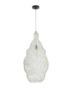 GloboStar® KENTUCKY 01895 Vintage Κρεμαστό Φωτιστικό Οροφής Μονόφωτο 1 x E27 AC220-240V IP20 – Φ40 x Υ70cm – Μπεζ Εκρού Μεταλλικό Πλέγμα