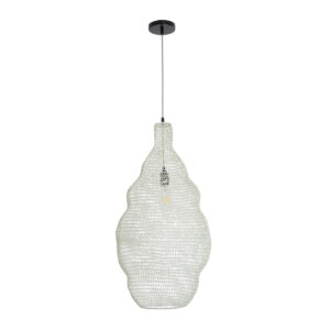 GloboStar® KENTUCKY 01895 Vintage Κρεμαστό Φωτιστικό Οροφής Μονόφωτο 1 x E27 AC220-240V IP20 – Φ40 x Υ70cm – Μπεζ Εκρού Μεταλλικό Πλέγμα
