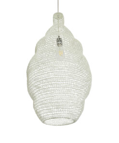 GloboStar® KENTUCKY 01895 Vintage Κρεμαστό Φωτιστικό Οροφής Μονόφωτο 1 x E27 AC220-240V IP20 – Φ40 x Υ70cm – Μπεζ Εκρού Μεταλλικό Πλέγμα