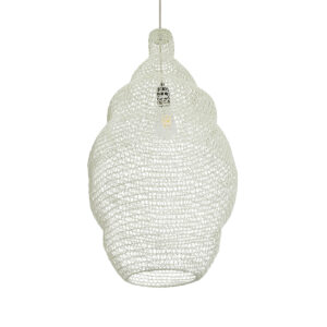 GloboStar® KENTUCKY 01895 Vintage Κρεμαστό Φωτιστικό Οροφής Μονόφωτο 1 x E27 AC220-240V IP20 – Φ40 x Υ70cm – Μπεζ Εκρού Μεταλλικό Πλέγμα