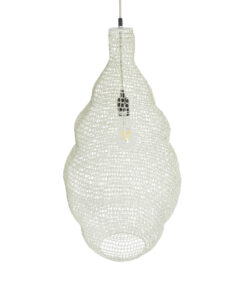 GloboStar® KENTUCKY 01895 Vintage Κρεμαστό Φωτιστικό Οροφής Μονόφωτο 1 x E27 AC220-240V IP20 – Φ40 x Υ70cm – Μπεζ Εκρού Μεταλλικό Πλέγμα