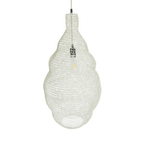 GloboStar® KENTUCKY 01895 Vintage Κρεμαστό Φωτιστικό Οροφής Μονόφωτο 1 x E27 AC220-240V IP20 – Φ40 x Υ70cm – Μπεζ Εκρού Μεταλλικό Πλέγμα