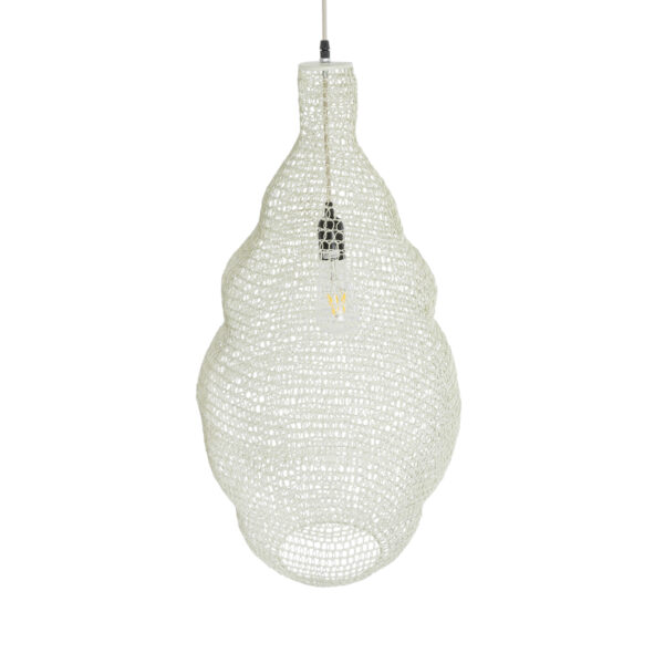 GloboStar® KENTUCKY 01895 Vintage Κρεμαστό Φωτιστικό Οροφής Μονόφωτο 1 x E27 AC220-240V IP20 – Φ40 x Υ70cm – Μπεζ Εκρού Μεταλλικό Πλέγμα