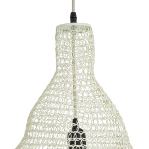 GloboStar® KENTUCKY 01895 Vintage Κρεμαστό Φωτιστικό Οροφής Μονόφωτο 1 x E27 AC220-240V IP20 – Φ40 x Υ70cm – Μπεζ Εκρού Μεταλλικό Πλέγμα