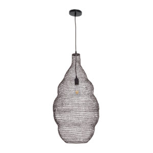 GloboStar® KENTUCKY 01896 Vintage Κρεμαστό Φωτιστικό Οροφής Μονόφωτο 1 x E27 AC220-240V IP20 – Φ40 x Υ70cm – Σκούρο Καφέ Μεταλλικό Πλέγμα