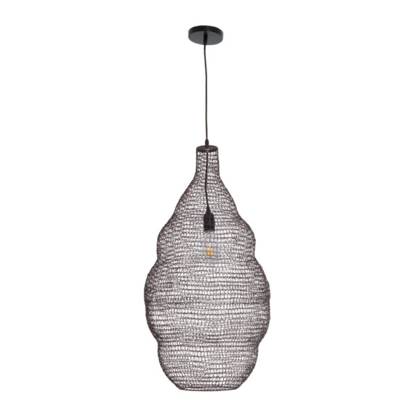 GloboStar® KENTUCKY 01896 Vintage Κρεμαστό Φωτιστικό Οροφής Μονόφωτο 1 x E27 AC220-240V IP20 – Φ40 x Υ70cm – Σκούρο Καφέ Μεταλλικό Πλέγμα