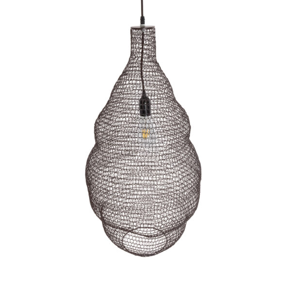 GloboStar® KENTUCKY 01896 Vintage Κρεμαστό Φωτιστικό Οροφής Μονόφωτο 1 x E27 AC220-240V IP20 – Φ40 x Υ70cm – Σκούρο Καφέ Μεταλλικό Πλέγμα