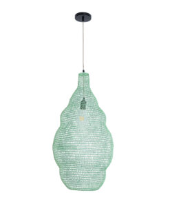 GloboStar® KENTUCKY 01897 Vintage Κρεμαστό Φωτιστικό Οροφής Μονόφωτο 1 x E27 AC220-240V IP20 – Φ40 x Υ70cm – Τιρκουάζ Μεταλλικό Πλέγμα