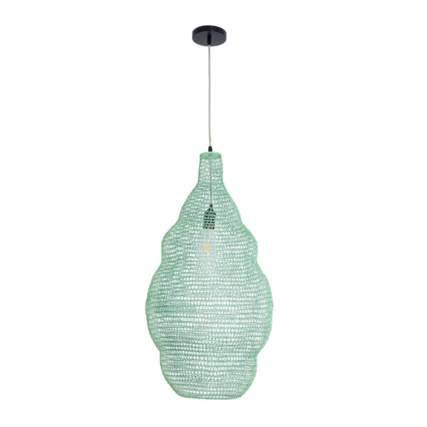 GloboStar® KENTUCKY 01897 Vintage Κρεμαστό Φωτιστικό Οροφής Μονόφωτο 1 x E27 AC220-240V IP20 – Φ40 x Υ70cm – Τιρκουάζ Μεταλλικό Πλέγμα