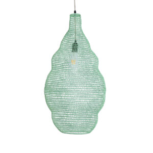 GloboStar® KENTUCKY 01897 Vintage Κρεμαστό Φωτιστικό Οροφής Μονόφωτο 1 x E27 AC220-240V IP20 – Φ40 x Υ70cm – Τιρκουάζ Μεταλλικό Πλέγμα