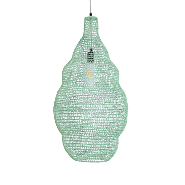 GloboStar® KENTUCKY 01897 Vintage Κρεμαστό Φωτιστικό Οροφής Μονόφωτο 1 x E27 AC220-240V IP20 – Φ40 x Υ70cm – Τιρκουάζ Μεταλλικό Πλέγμα