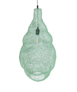 GloboStar® KENTUCKY 01897 Vintage Κρεμαστό Φωτιστικό Οροφής Μονόφωτο 1 x E27 AC220-240V IP20 – Φ40 x Υ70cm – Τιρκουάζ Μεταλλικό Πλέγμα