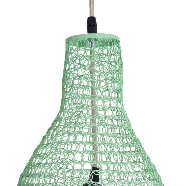 GloboStar® KENTUCKY 01897 Vintage Κρεμαστό Φωτιστικό Οροφής Μονόφωτο 1 x E27 AC220-240V IP20 – Φ40 x Υ70cm – Τιρκουάζ Μεταλλικό Πλέγμα