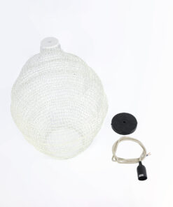 GloboStar® KENTUCKY 01898 Vintage Κρεμαστό Φωτιστικό Οροφής Μονόφωτο 1 x E27 AC220-240V IP20 – Φ40 x Υ60cm – Μπεζ Εκρού Μεταλλικό Πλέγμα