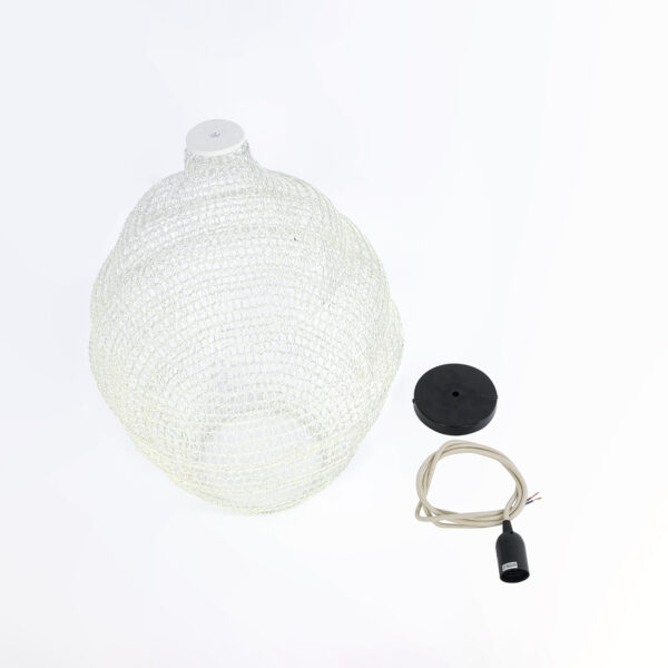 GloboStar® KENTUCKY 01898 Vintage Κρεμαστό Φωτιστικό Οροφής Μονόφωτο 1 x E27 AC220-240V IP20 – Φ40 x Υ60cm – Μπεζ Εκρού Μεταλλικό Πλέγμα
