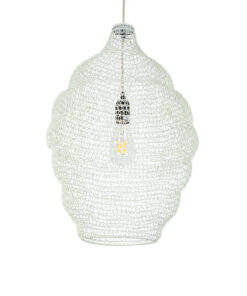 GloboStar® KENTUCKY 01898 Vintage Κρεμαστό Φωτιστικό Οροφής Μονόφωτο 1 x E27 AC220-240V IP20 – Φ40 x Υ60cm – Μπεζ Εκρού Μεταλλικό Πλέγμα