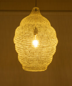 GloboStar® KENTUCKY 01898 Vintage Κρεμαστό Φωτιστικό Οροφής Μονόφωτο 1 x E27 AC220-240V IP20 – Φ40 x Υ60cm – Μπεζ Εκρού Μεταλλικό Πλέγμα