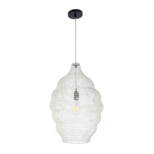 GloboStar® KENTUCKY 01898 Vintage Κρεμαστό Φωτιστικό Οροφής Μονόφωτο 1 x E27 AC220-240V IP20 – Φ40 x Υ60cm – Μπεζ Εκρού Μεταλλικό Πλέγμα