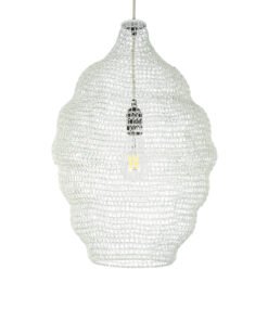 GloboStar® KENTUCKY 01898 Vintage Κρεμαστό Φωτιστικό Οροφής Μονόφωτο 1 x E27 AC220-240V IP20 – Φ40 x Υ60cm – Μπεζ Εκρού Μεταλλικό Πλέγμα