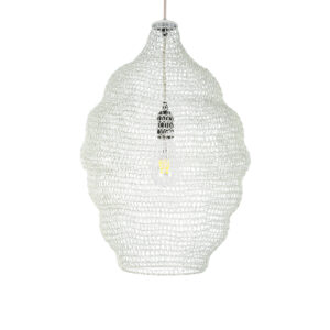 GloboStar® KENTUCKY 01898 Vintage Κρεμαστό Φωτιστικό Οροφής Μονόφωτο 1 x E27 AC220-240V IP20 – Φ40 x Υ60cm – Μπεζ Εκρού Μεταλλικό Πλέγμα