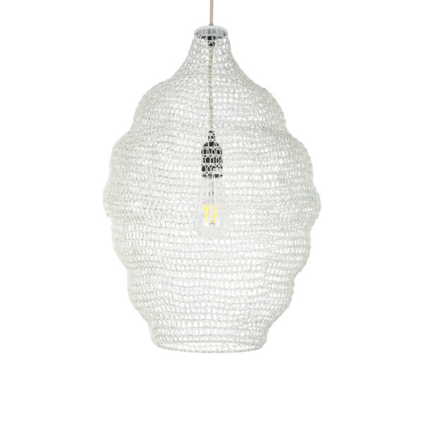 GloboStar® KENTUCKY 01898 Vintage Κρεμαστό Φωτιστικό Οροφής Μονόφωτο 1 x E27 AC220-240V IP20 – Φ40 x Υ60cm – Μπεζ Εκρού Μεταλλικό Πλέγμα